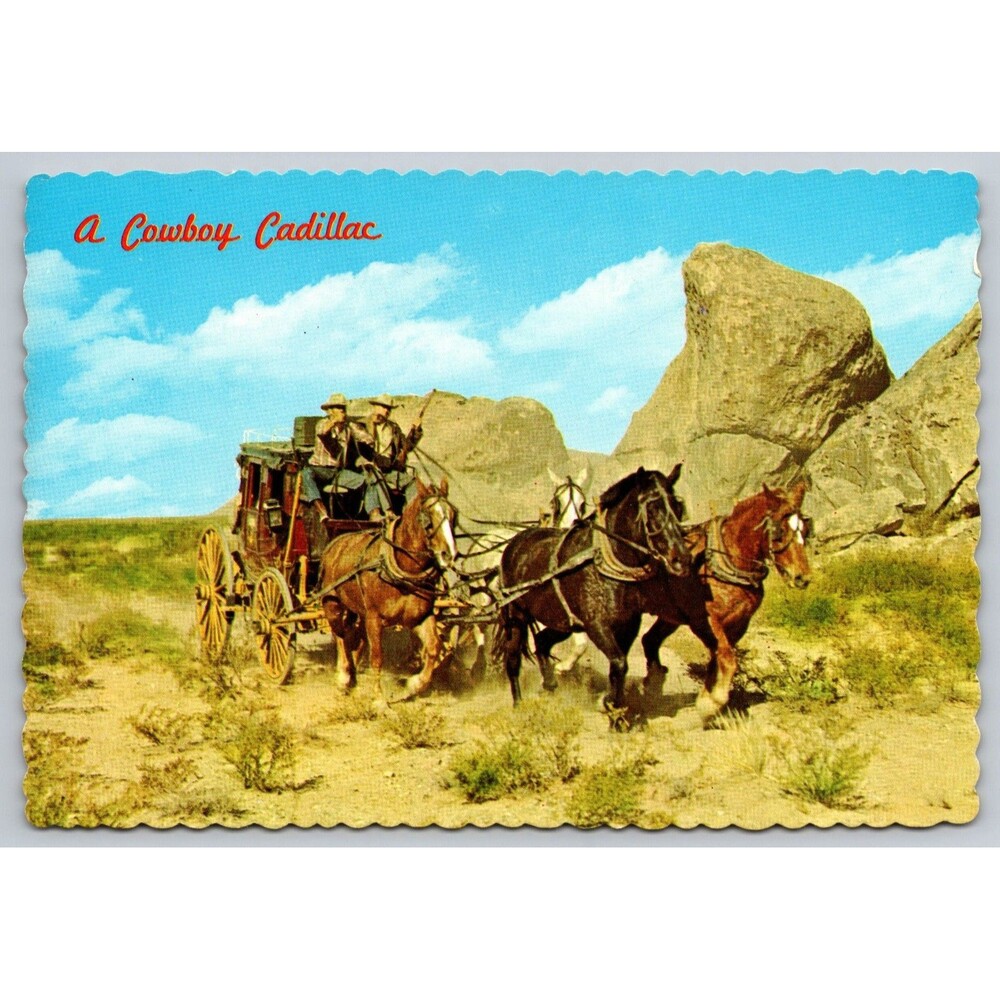 Vintage Postcard A Cowboy Cadillac Stagecoach Southwestern Desert Petley
